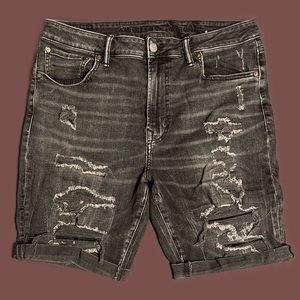American Eagle AE AirFlex 9" Denim mens size 36 distressed black jean short
